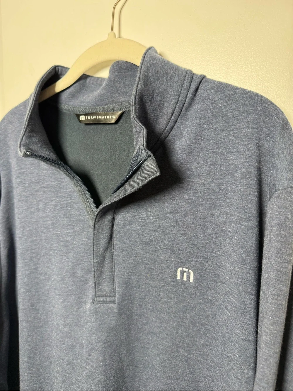 Travis Mathew Men’s XXL Blue Heather Quarter-Zip Fleece Golf Pullover